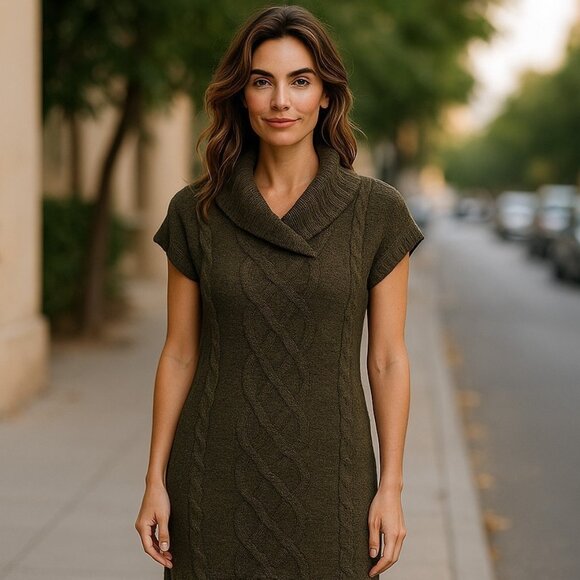 Pink Rose Womens Sweater Dress Size Small Brown Cowl Neck Short Sleeves Knit - Picture 2 of 8